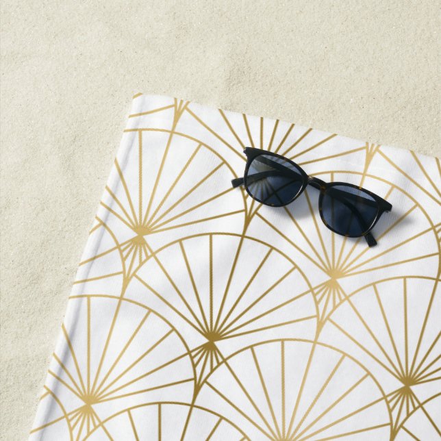 Toalla De Playa Patrón oro y blanco Art Deco 2 (In situ)