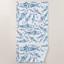 Toalla De Playa Patrón portugués de sardinas de Lisboa Azulejos bl