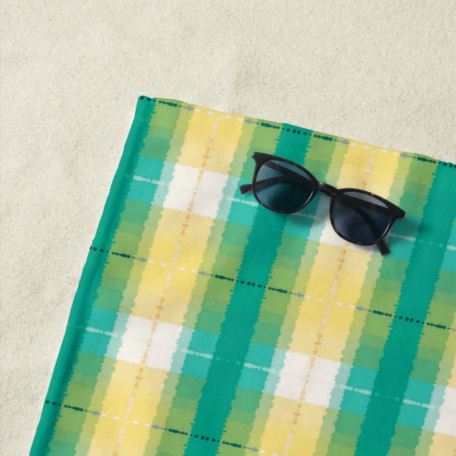 Toalla De Playa Patrón rayado blanco amarillo amarillo verde verde (In situ)