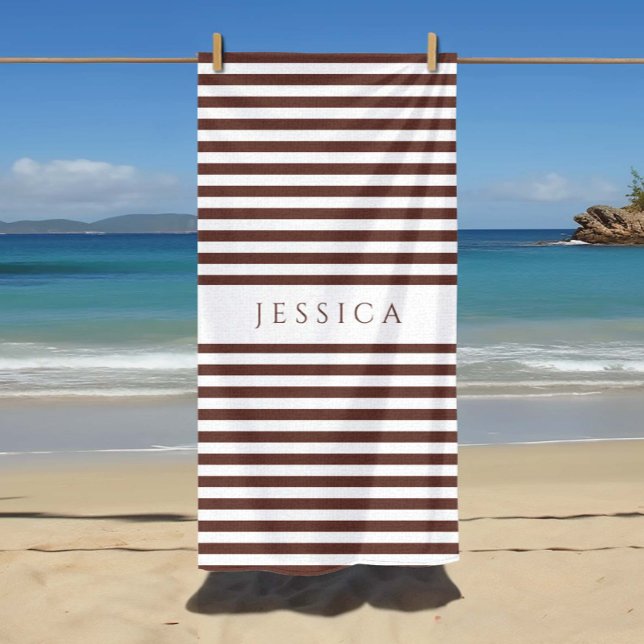 Toalla De Playa Patrón rayado marrón moderno personalizado (Personalized Modern Brown Striped Pattern Beach Towel)