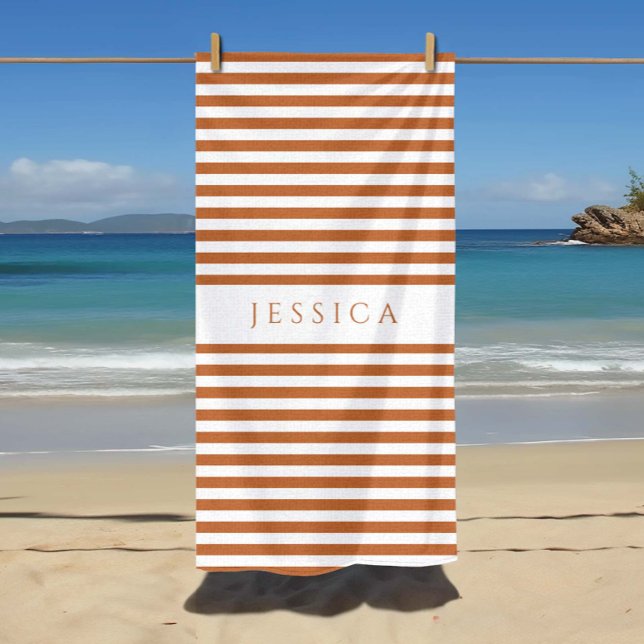 Toalla De Playa Patrón rayado Naranja moderno personalizado (Personalized Modern Orange Striped Pattern Beach Towel)