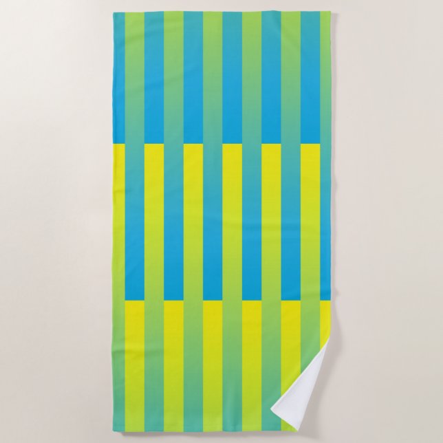 Toalla De Playa Patrón rayado verde amarillo azul (Anverso)