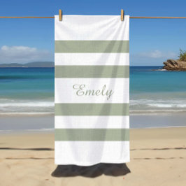 Toalla De Playa Patrón rayado verde sabio moderno