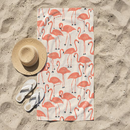 Toalla De Playa Patrón Retro de Flamenco Dibujado a Mano | Atardec