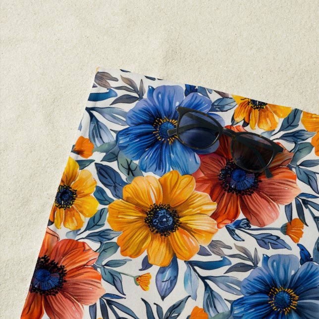 Toalla De Playa Patrón retro de moda rústica floral (In situ)