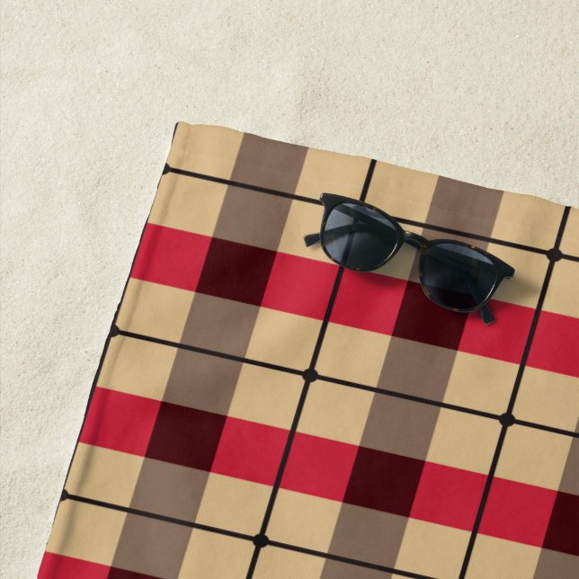 Toalla De Playa Patrón rojo, beige y verde (In situ)