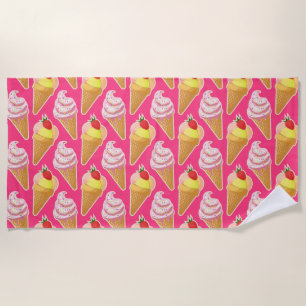 Toalla De Playa Patrón rosa de Kawaii con helado de fresa
