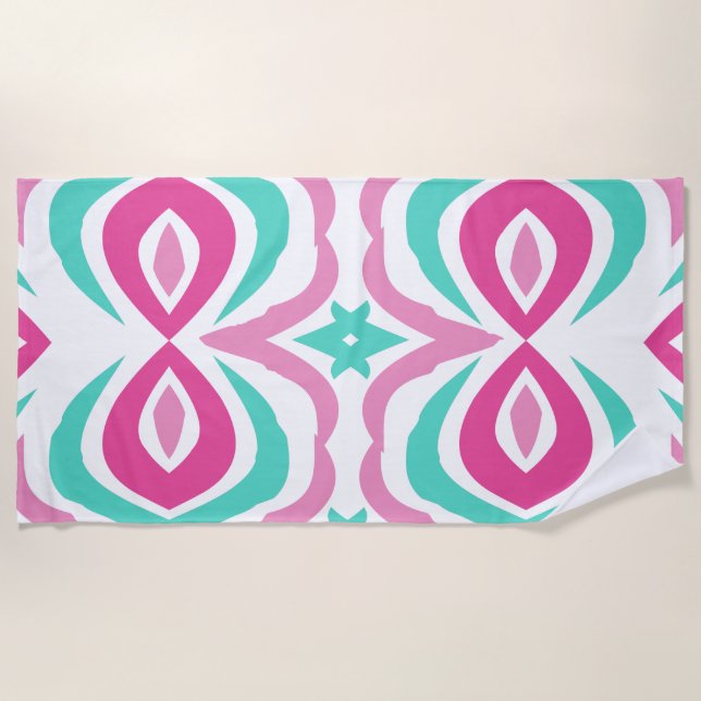 Toalla De Playa Patrón rosa y Verde azulado (Anverso)