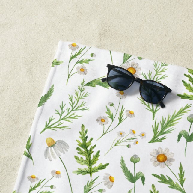 Toalla De Playa Patrón rústico botánico de flor de Chamomile (In situ)