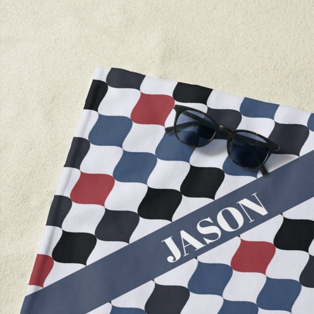 Toalla De Playa Patrón rústico monograma moderno (In situ)