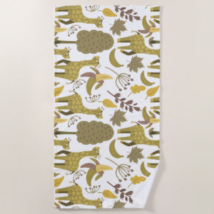Toalla De Playa Patrón sin soldadura Giraffe amarillo fondo blanco