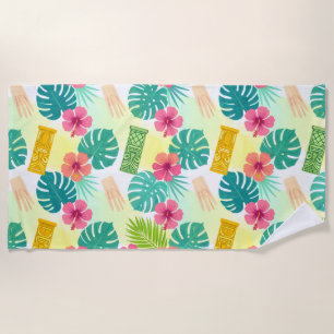 Toalla De Playa Patrón Tiki Hawaiano Tropical para Bodas Fiestas