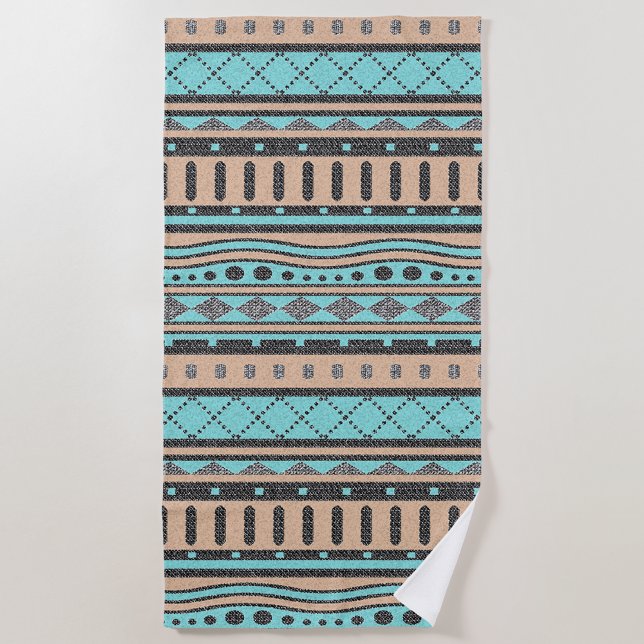 Toalla De Playa Patrón Tribal De Pambas Y Turquesa (Subido por el creador)
