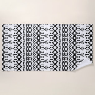 Toalla De Playa Patrón vectorial geométrico azteca blanco y negro
