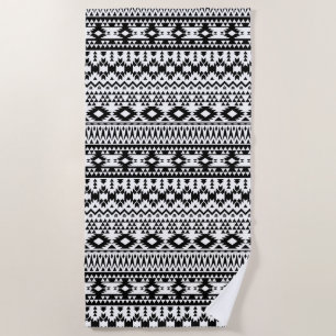 Toalla De Playa Patrón vectorial geométrico azteca blanco y negro