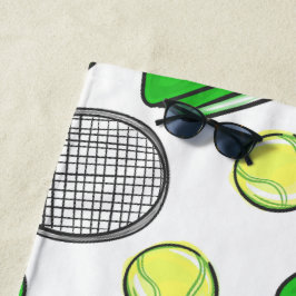 Toalla De Playa Patrón verde de raqueta de tenis rosado