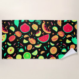 Toalla De Playa Patrón vibrante de frutas de neón