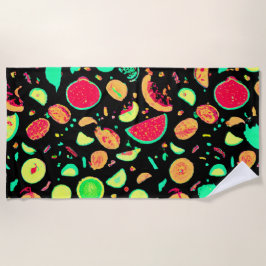 Toalla De Playa Patrón vibrante de frutas de neón