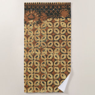 Toalla De Playa Patrón vintage de Batik Kawung indonesio rústico