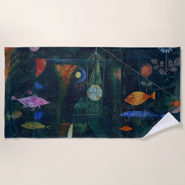 Toalla De Playa Paul Klee Fish Magic Resumen Pintura de arte gráfi (Anverso)