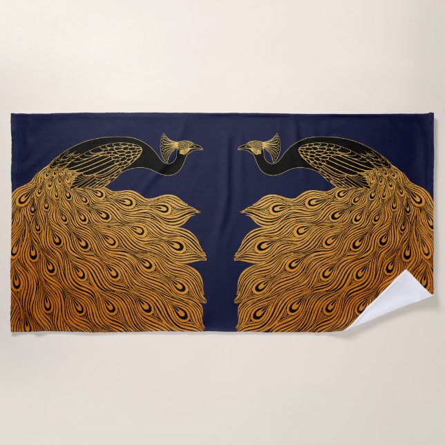 Toalla De Playa Pavo real Art Nouveau de Will Bradley (Anverso)