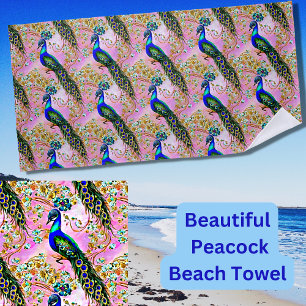 Toalla De Playa Pavo real verde azul irlandés, oro rosado