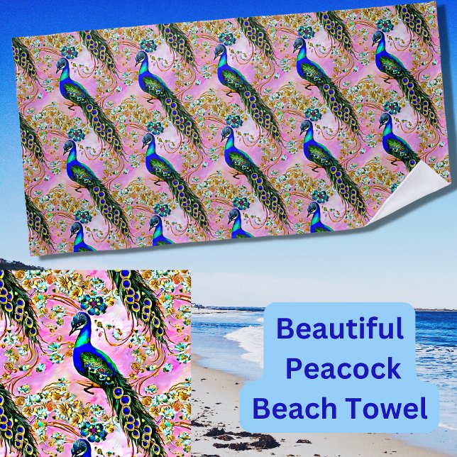 Toalla De Playa Pavo real verde azul irlandés, oro rosado (Subido por el creador)