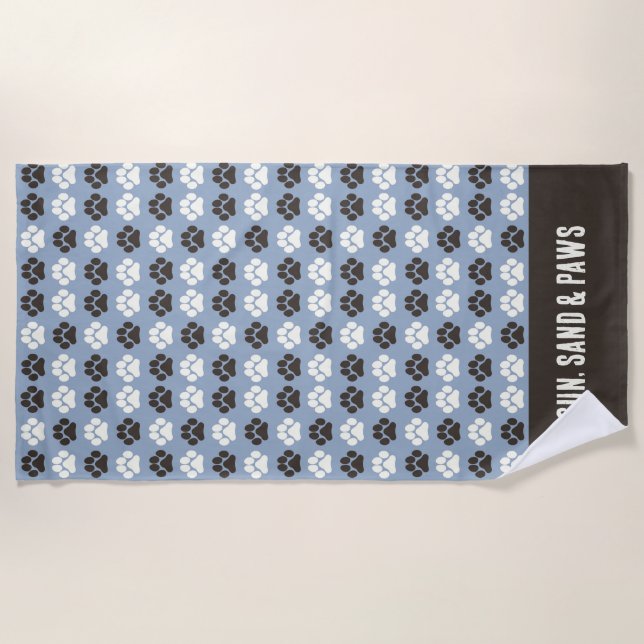 Toalla De Playa Paw Print Pattern Silver Blue (Anverso)