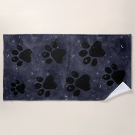Toalla De Playa Paw Stars Moon Blue Watercolor