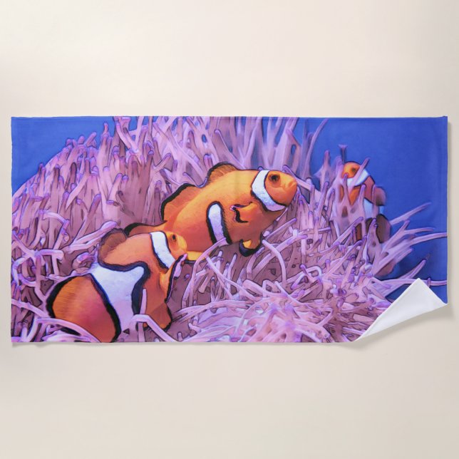 Toalla De Playa Payaso De Payaso Con Anémona Marina En Un Océano A (Anverso)