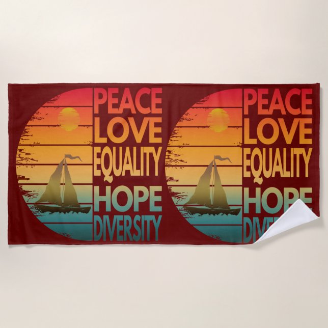 TOALLA DE PLAYA PEACE LOVE EQUALITY DIVERSIDAD (Anverso)