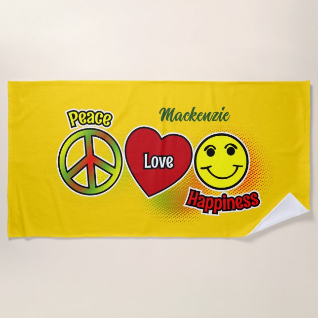Toalla De Playa Peace Love Happiness (Anverso)