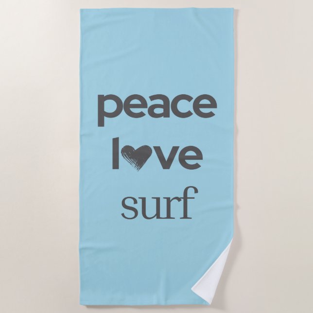 Toalla De Playa Peace Love Surf Life Coastal Blue Surfing Graphic (Anverso)