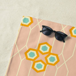 Toalla De Playa Peach background hexagonal floral pattern