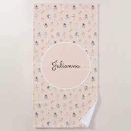 Toalla De Playa Peach Ballerina and Flowers