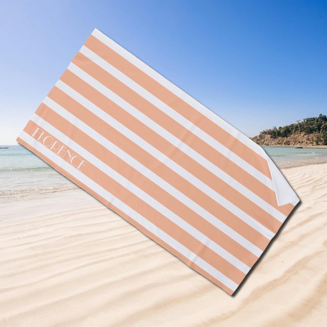 Toalla De Playa peach fuzz y rayas de cabana blancas personalizada (Subido por el creador)