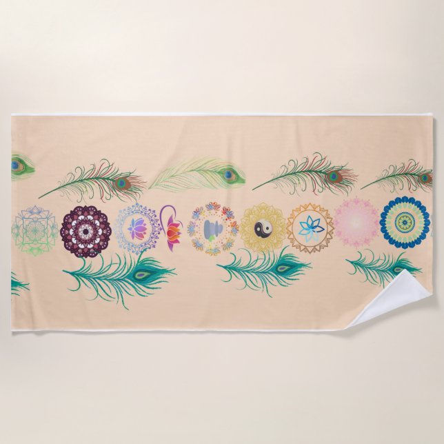 Toalla De Playa Peacock Feather Serenity: Mandala Beach Towel (Anverso)