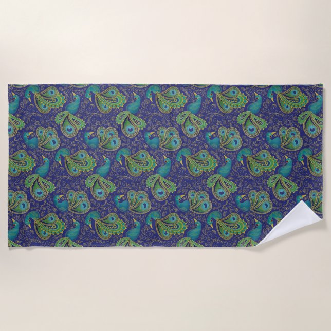 Toalla De Playa Peacock Paisley Pattern Blue (Anverso)