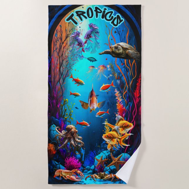 Toalla De Playa Peces Tropicales Bajo El Mar (Anverso)