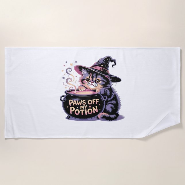 Toalla De Playa Pelea fuera de mi poción, Kawaii Halloween Gato Cl (Anverso)