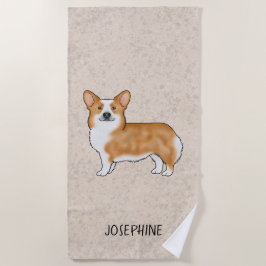 Toalla De Playa Pembroke Rojo Corgi Welsh Cute Perro con Nombre Pe