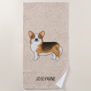 Toalla De Playa Pembroke Welsh Corgi Tricolor de Cabeza Roja y Nom