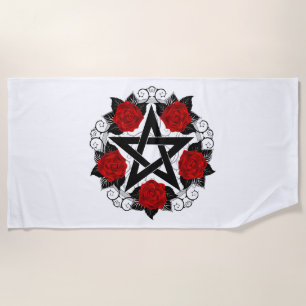 Toalla De Playa Pentagram con rosas rojas