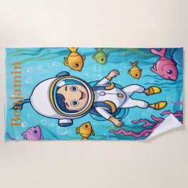 Toalla De Playa Pequeño buzo de Scuba con vida marina en el océano