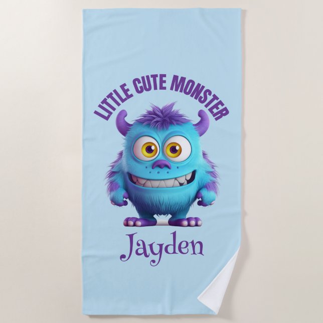 Toalla De Playa Pequeño monstruo lindo morado de cuernos personali (Anverso)