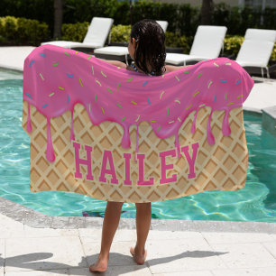 Toalla De Playa Perforación personalizada de helado rosa