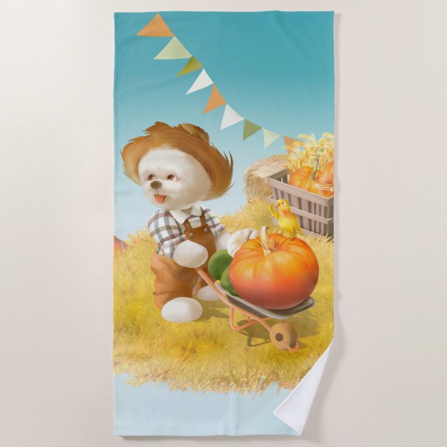 Toalla De Playa Perro agricultor con calabaza (Anverso)