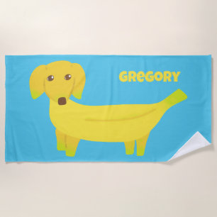 Toalla De Playa Perro bananero lindo personalizado