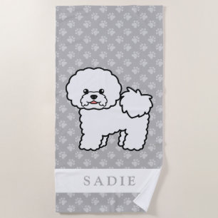 Toalla De Playa Perro Bichon Frise de dibujos animados lindo y nom