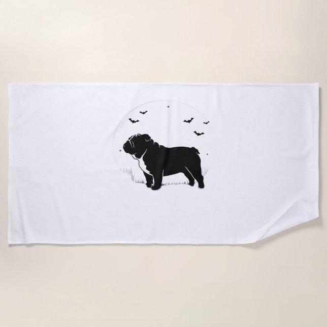 Toalla De Playa Perro Bulldog Inglés - Halloween Moon Silhouette O (Anverso)